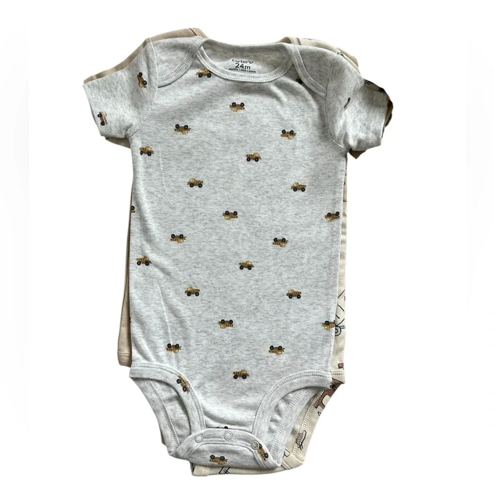 Carter’s 5 Pack Short Sleeve Boys Construction Bodysuits Size 24 Months NWT